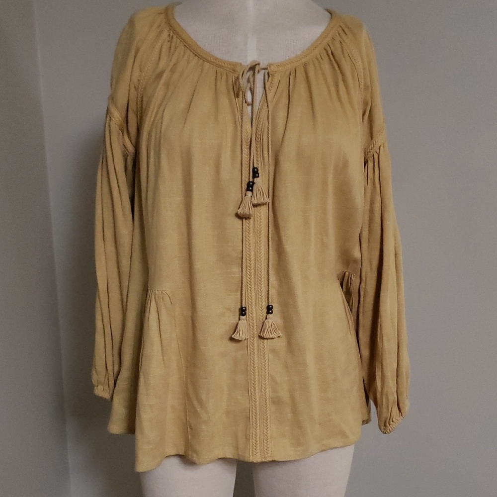 SPELL "Bella" Boho Tie-Front Peasant Blouse - Honey